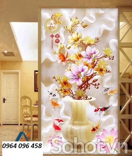 Tranh bình hoa tranh gạch 3d bình hoa RYU1