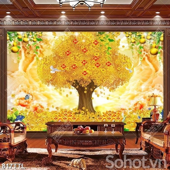 Tranh gạch 3d cây kim tiền - 654CVB