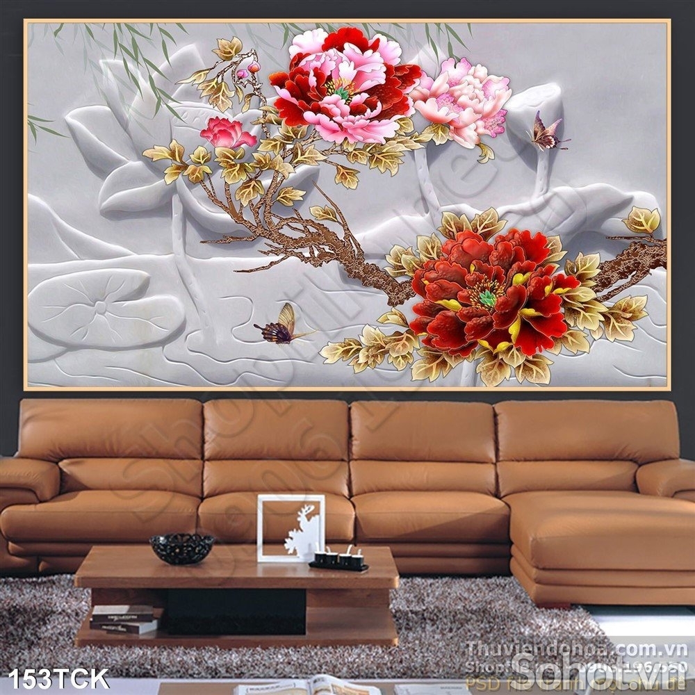 Gạch tranh hoa mẫu đơn, tranh 3d, gạch tường đẹp