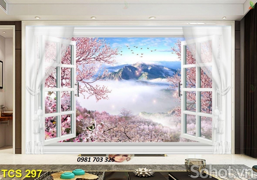 tranh cửa sổ 3D trang trí tường,gạch tranh 3D