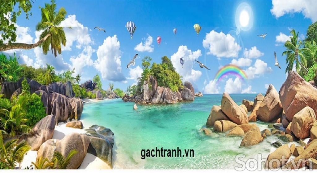 Gạch tranh 3d phong cảnh bãi biển - CNBNM95