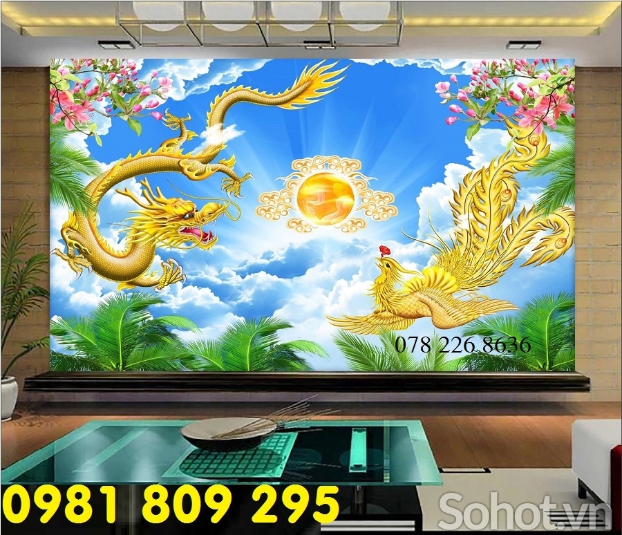 Tranh gạch 3d rồng ốp phòng thờ