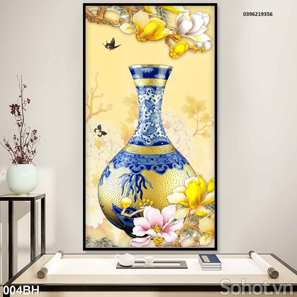 Tranh bình hoa đẹp trang trí 3D