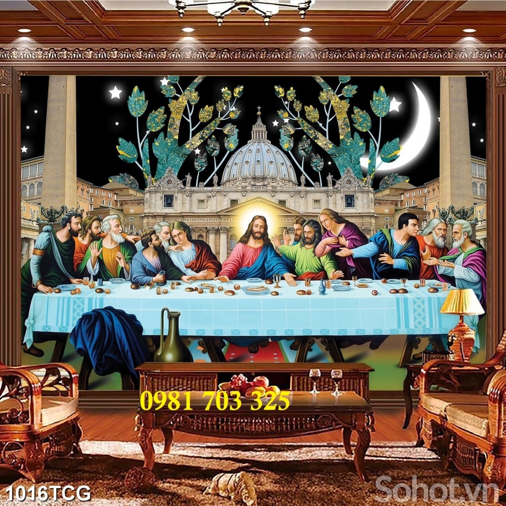 Tranh dán tường 3D, gạch tranh bàn tiệc thánh công giáo