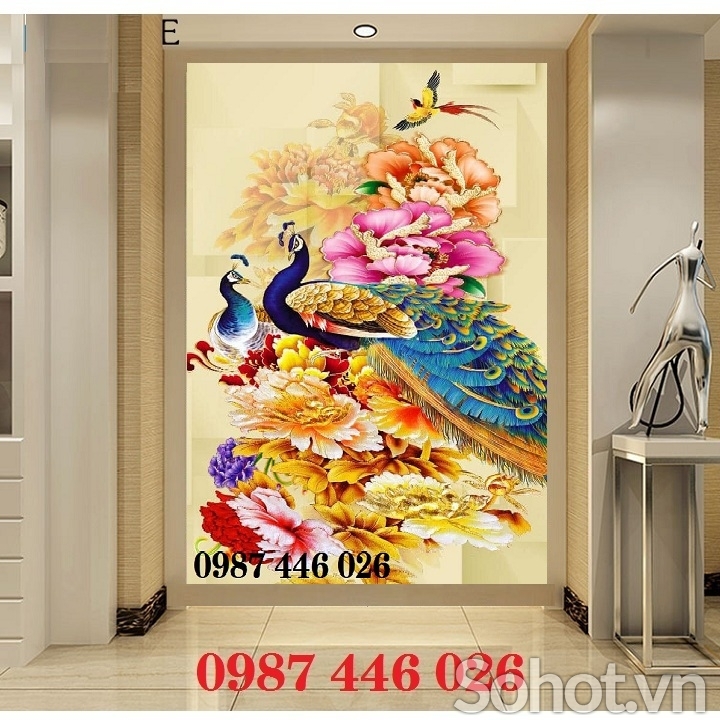 Gạch ốp tường tranh chim công HP98283
