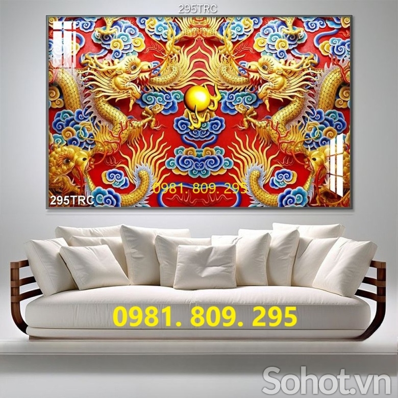 Tranh ốp tường rồng phượng , gạch tranh 3d