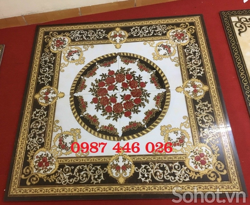 Gạch thảm vuông, gạch nền nhà đẹp khắc vàng HP9823