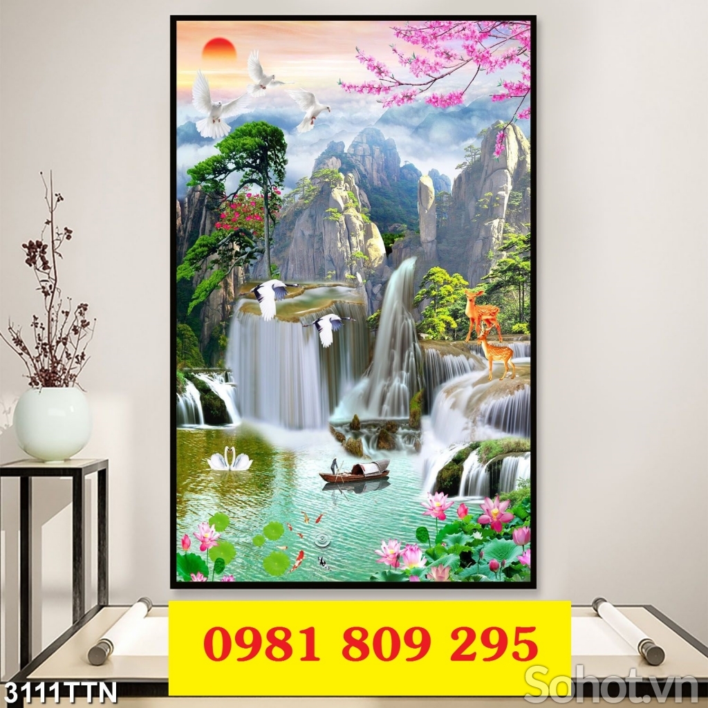 Gạch cao cấp , tranh 3d thác nước khổ dọc