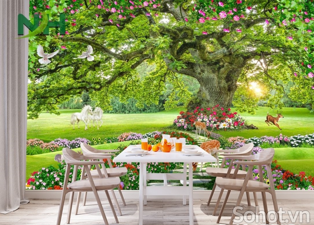 Tranh gạch 3d phong cảnh rừng cây - DCN8