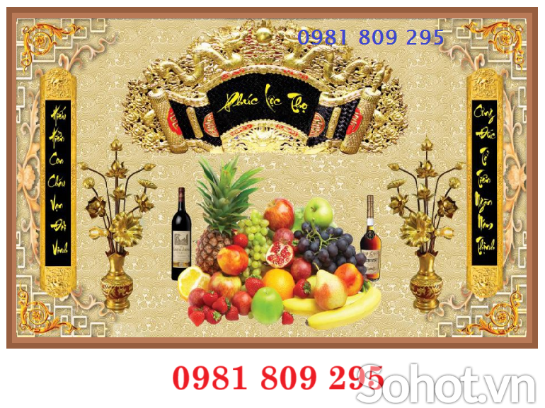 Tranh gạch men 3d phòng thờ , gạch trang trí ngũ quả