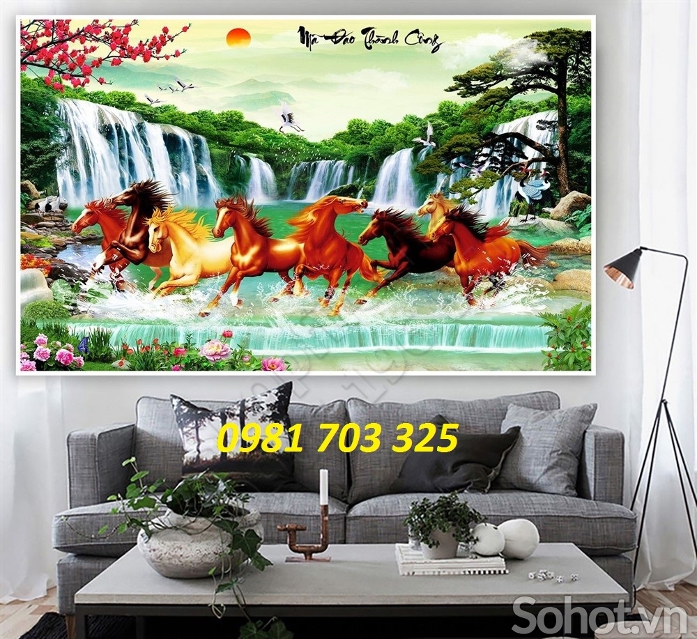 tranh bát mã phong thủy- gạch tranh 3D