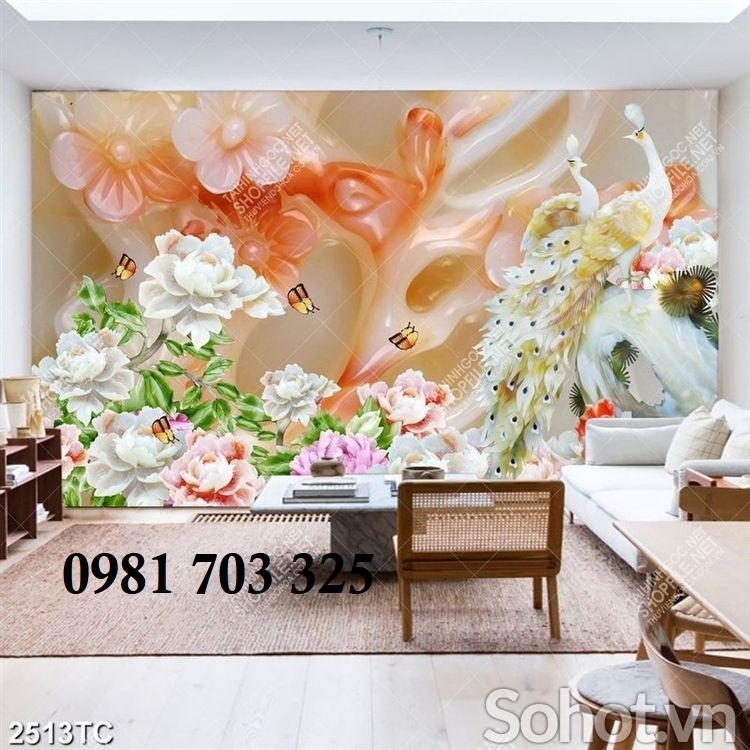 Tranh gạch hoa mẫu đơn 3D