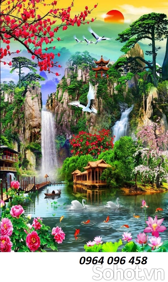 Tranh gạch 3d phong cảnh khổ đứng - JHCGV89