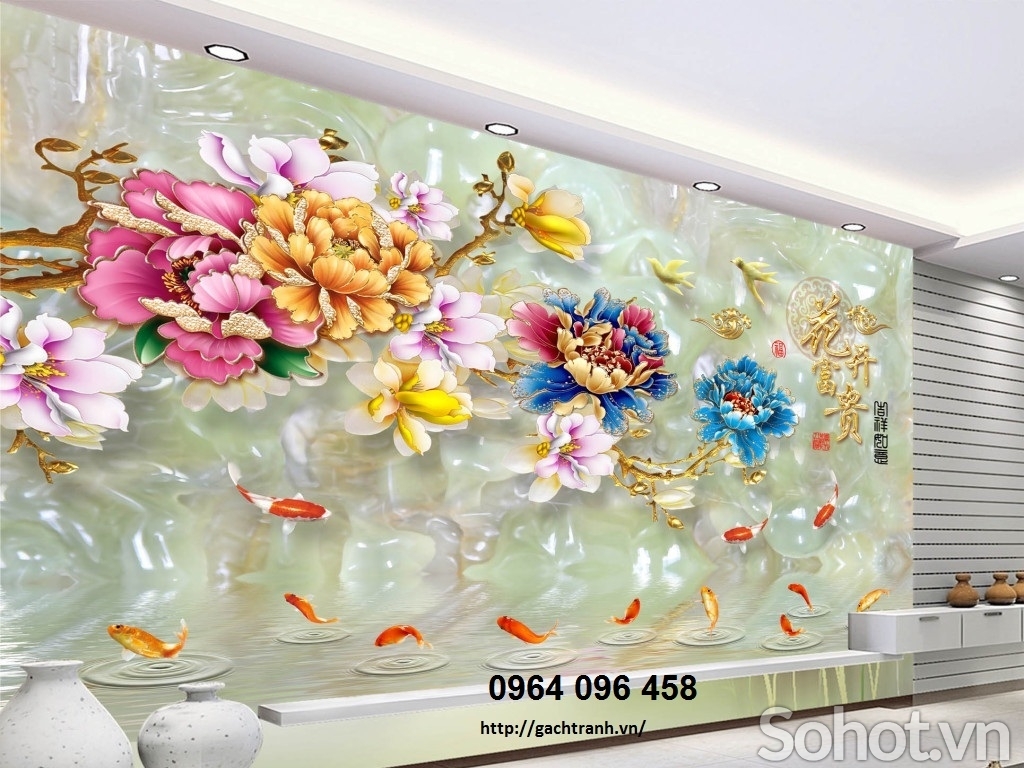 Tranh gạch 3d hoa sứ ngọc - 60CBB