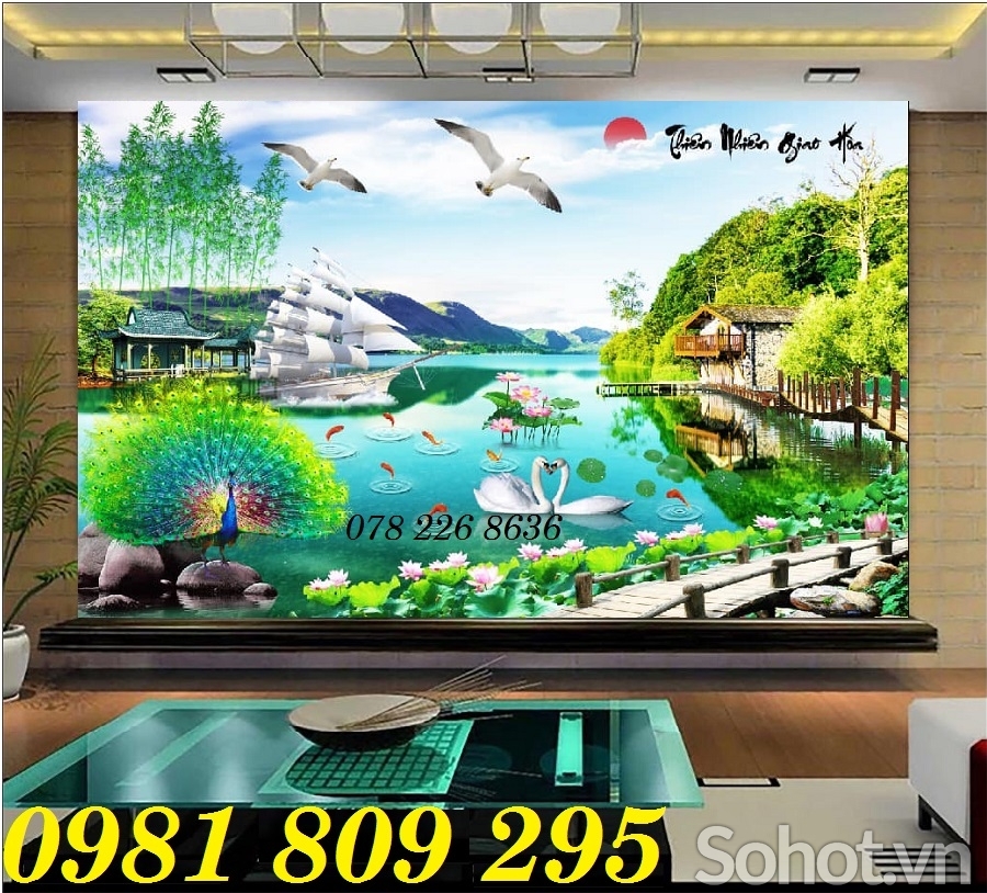 Tranh gạch ốp tường 3d phong cảnh mặt trời