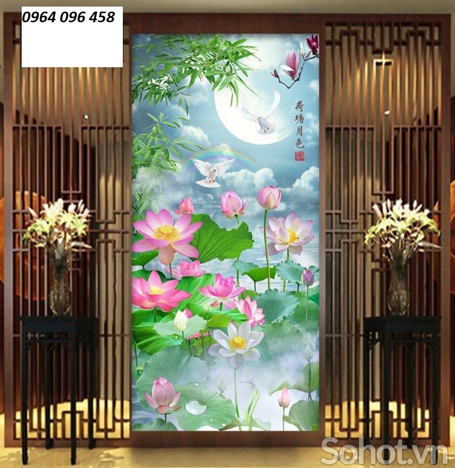 Tranh gạch 3d hoa sen - gạch tranh 3d hoa sen - SCX543