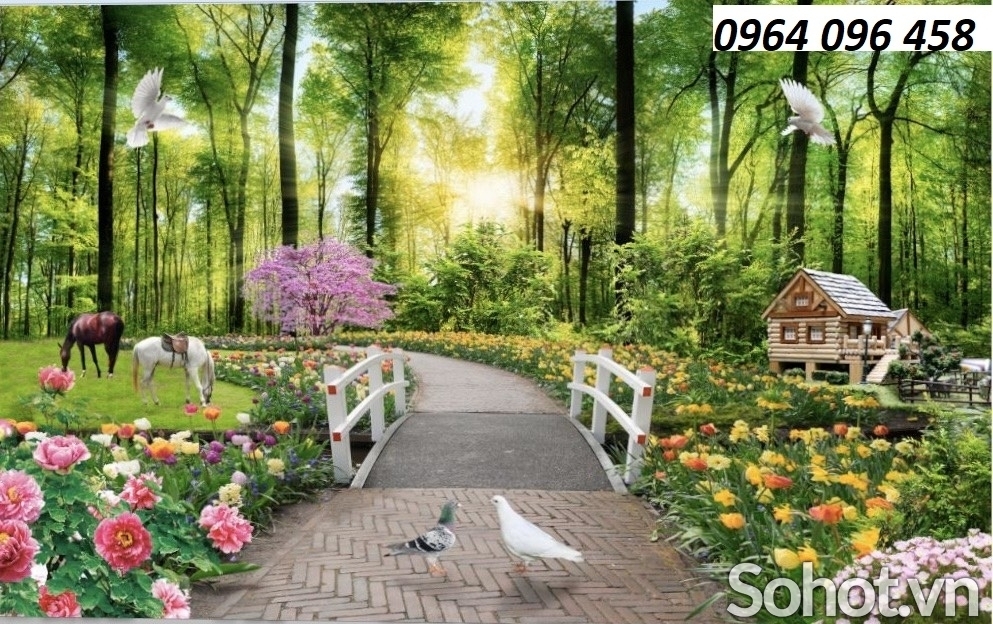 Tranh gạch 3d ốp tường con đường hàng cây - SMN89