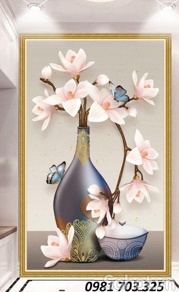 Tranh 3D khổ đứng, tranh hoa trang trí tường