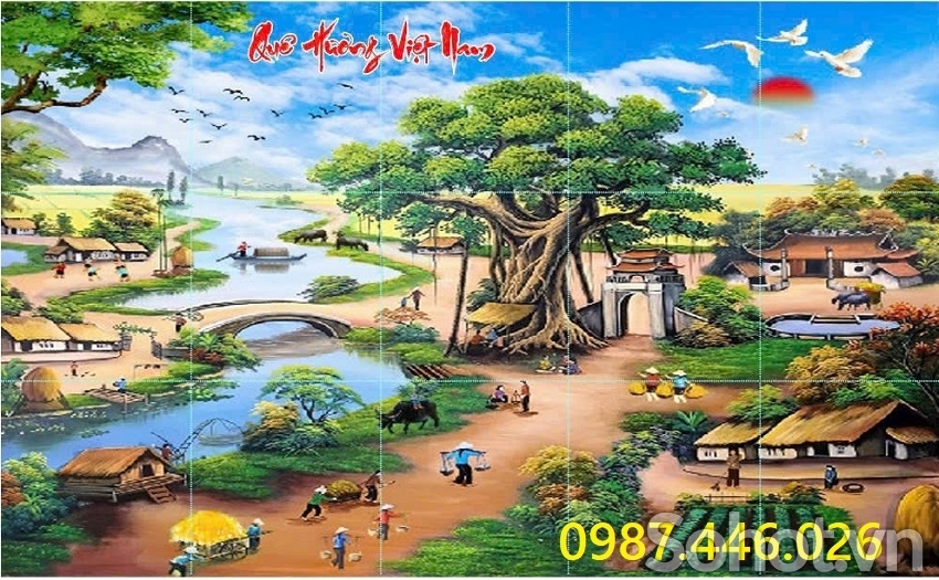 Tranh gạch men làng quê việt nam HP0922