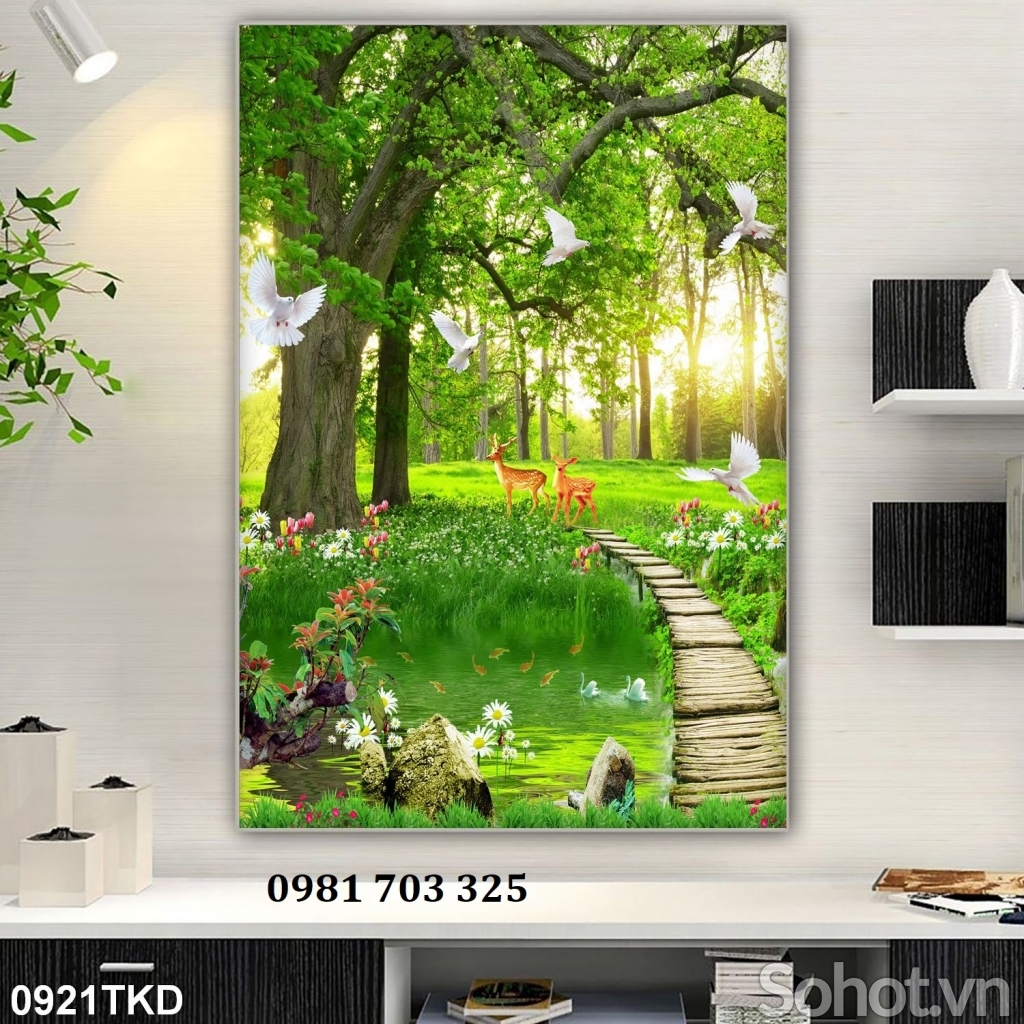 Tranh dán tường 3D, gạch tranh khổ đứng