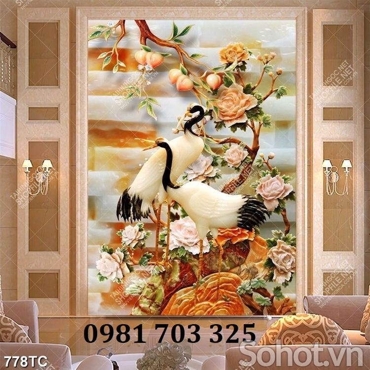 Tranh gạch tùng hạc đẹp