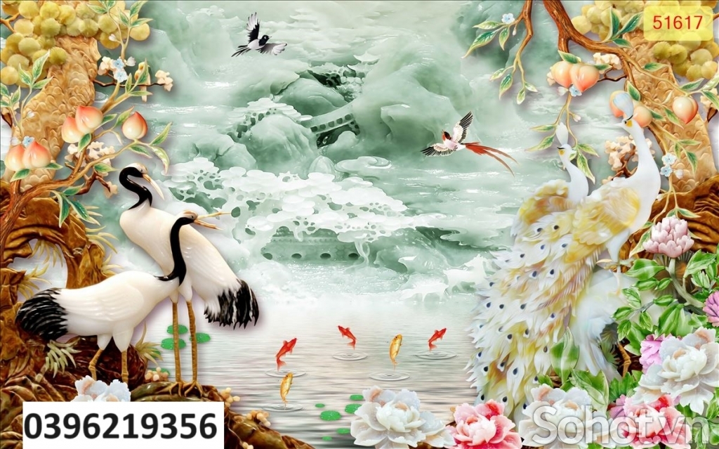 Tranh gạch chim hạc treo tường