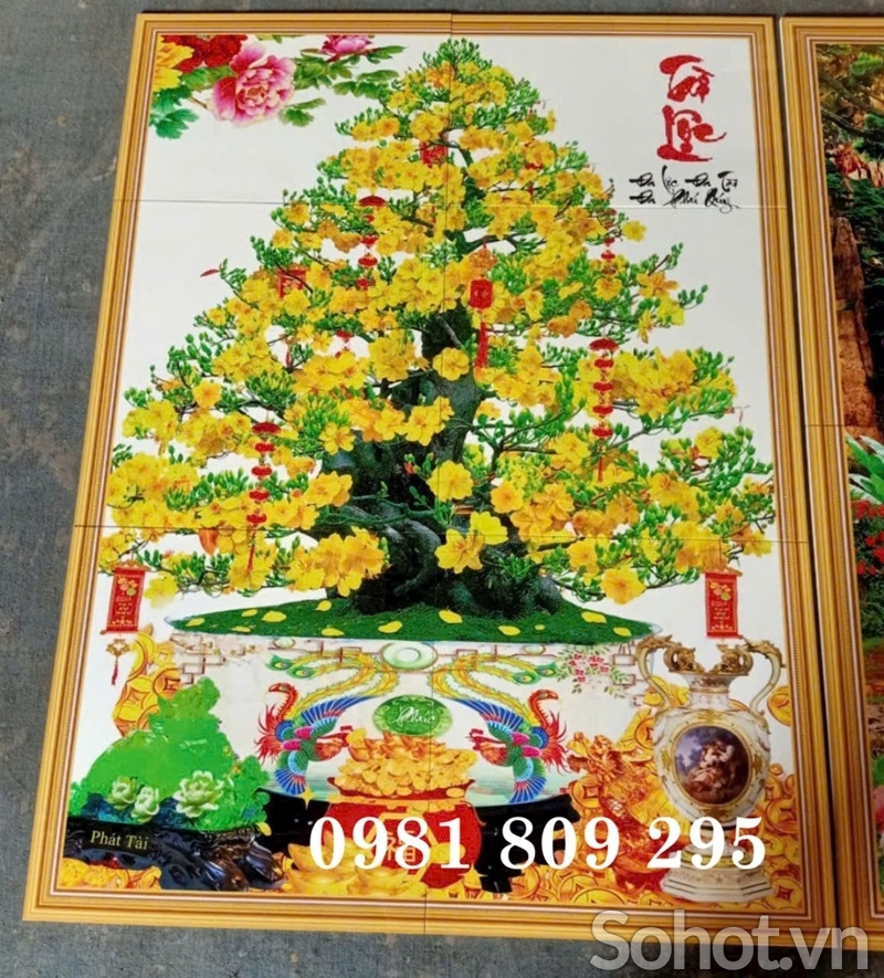 Tranh gạch 3d hoa mai ốp tường , gạch tranh 3d