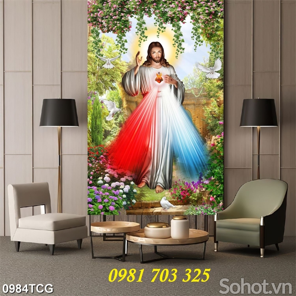 Tranh lòng thương xót CHúa, gạch men 3D trang trí