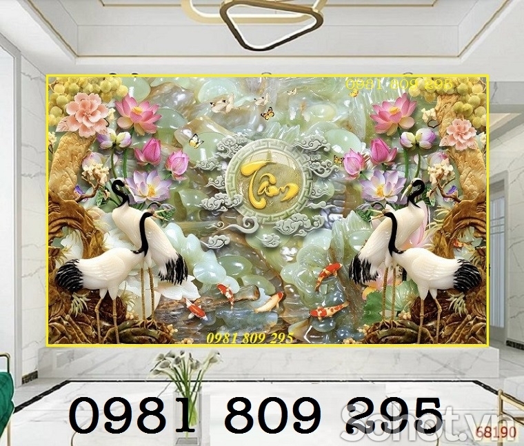 tranh tùng hạc - gạch 3d