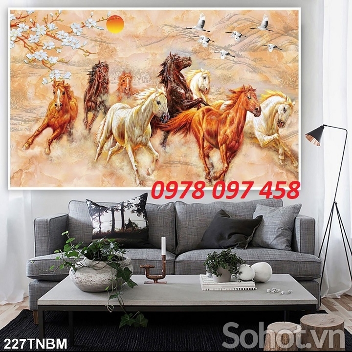 Tranh 8 chú ngựa - gach tranh 3D