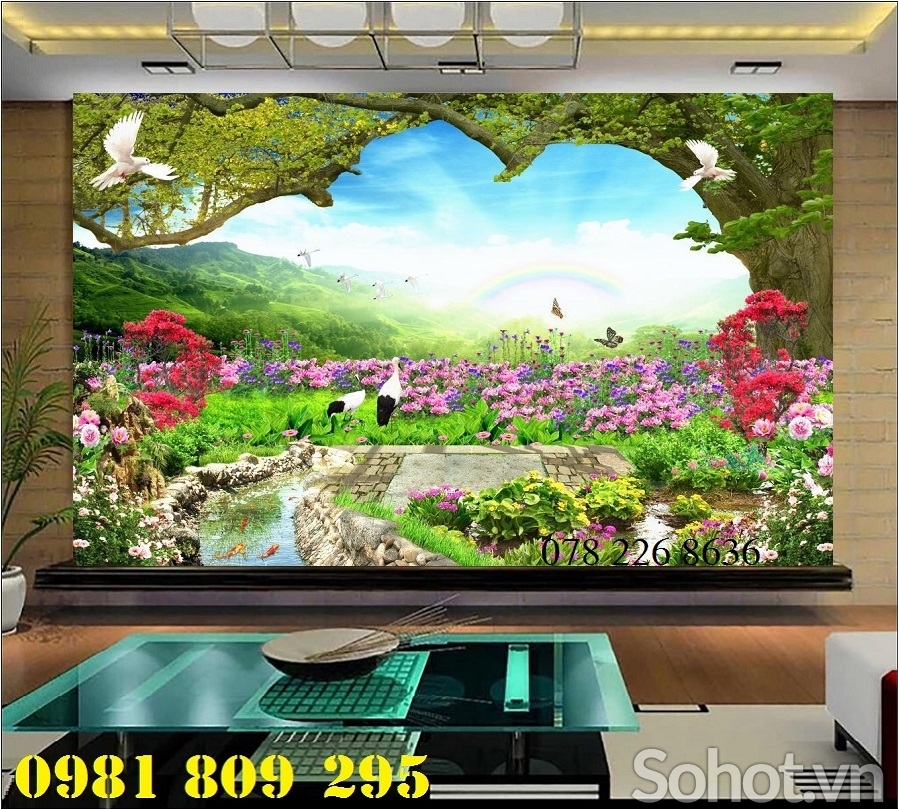 Tranh gạch 3d phong cảnh vườn hoa