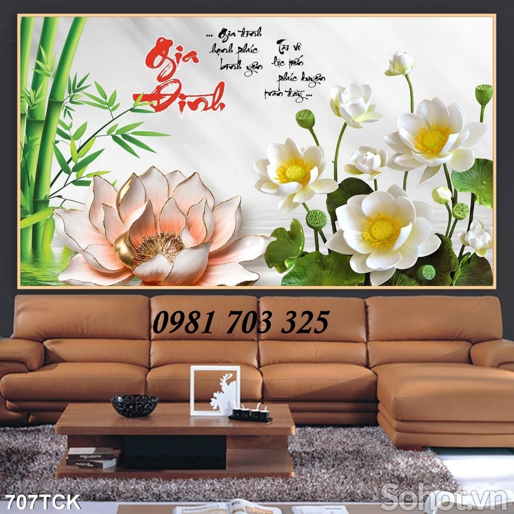 Tranh gạch hoa sen cá chép
