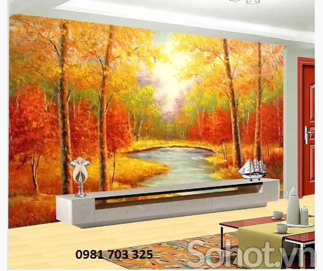 Gạch tranh 3D- tranh phong cảnh lá vàng