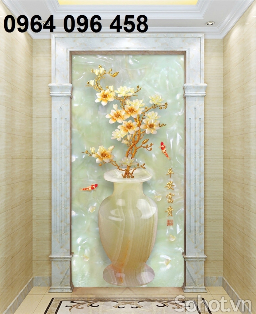 Tranh gạch bình hoa 3d - gạch tranh 3d bình hoa - 987CBV