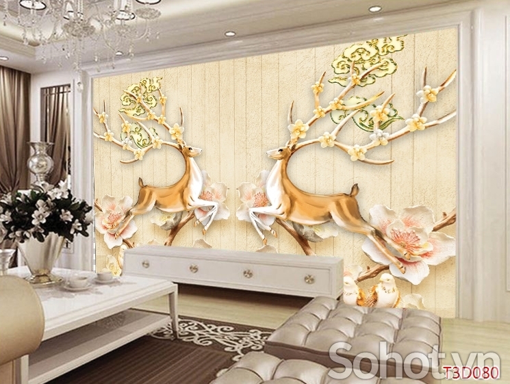 gạch tranh 3d phong thủy phòng khách - 643DB