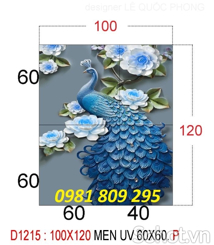 gạch tranh 3d chim công