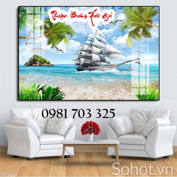 Tranh gạch 3D thuyền buồm đẹp