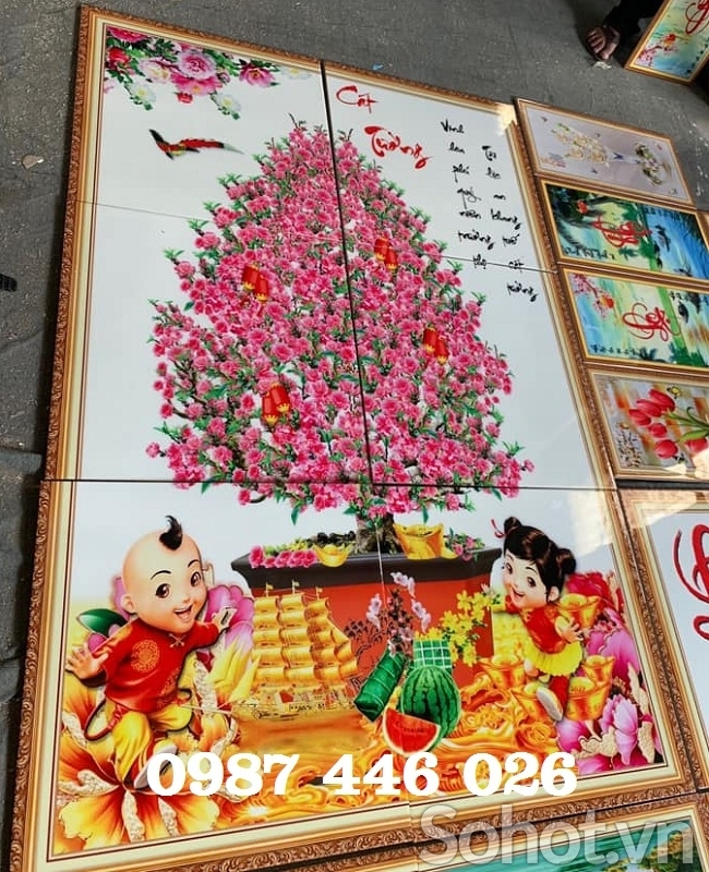 Tranh gạch men hoa đào HP695