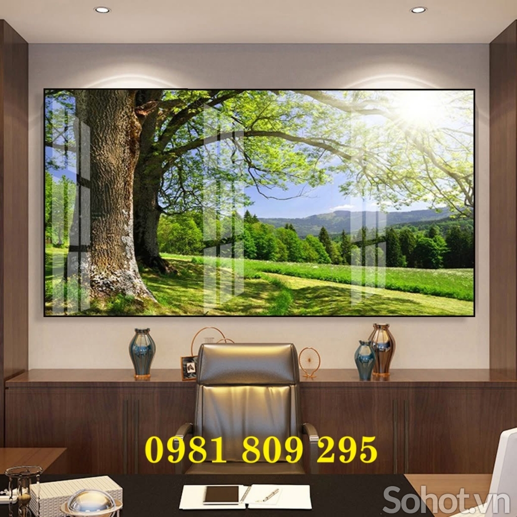 Tranh gạch ốp tường phong cảnh cây xanh mát