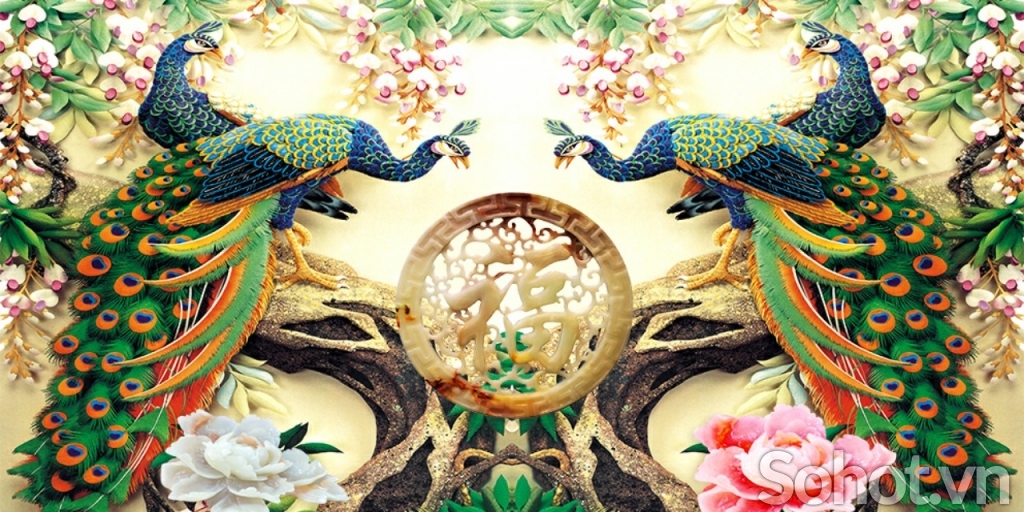 Tranh chim công tranh gạch 3d chim công - 632XX