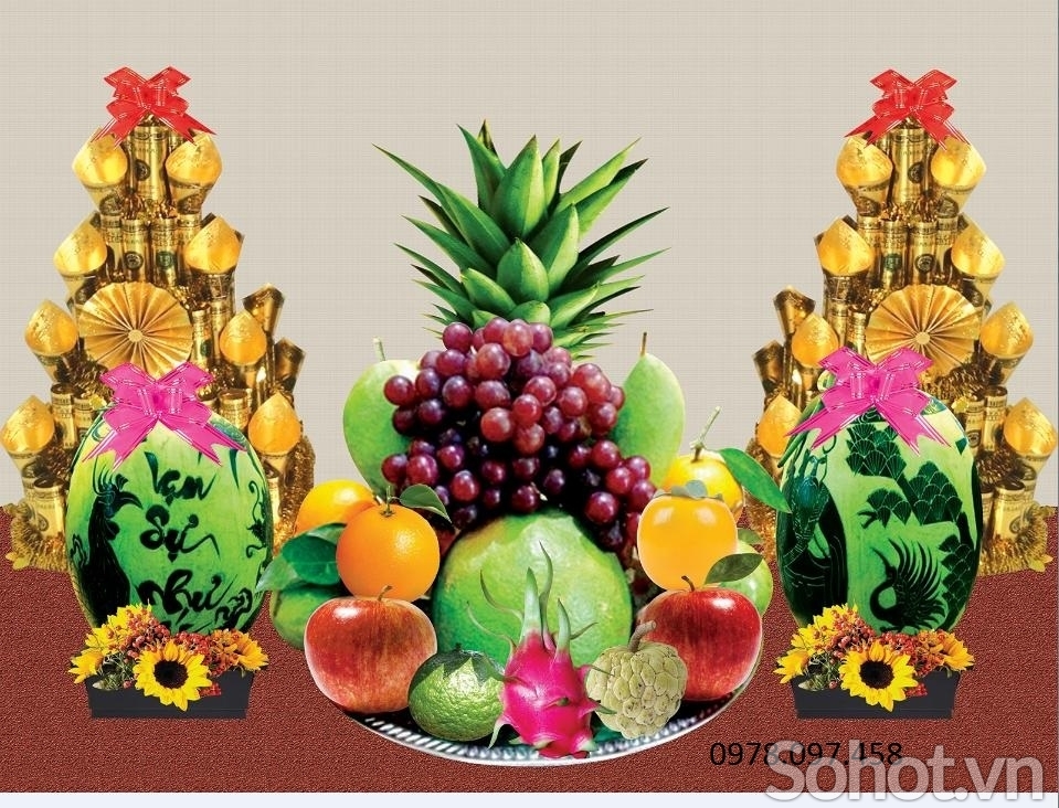 Tranh phòng thờ - tranh gạch hoa quả