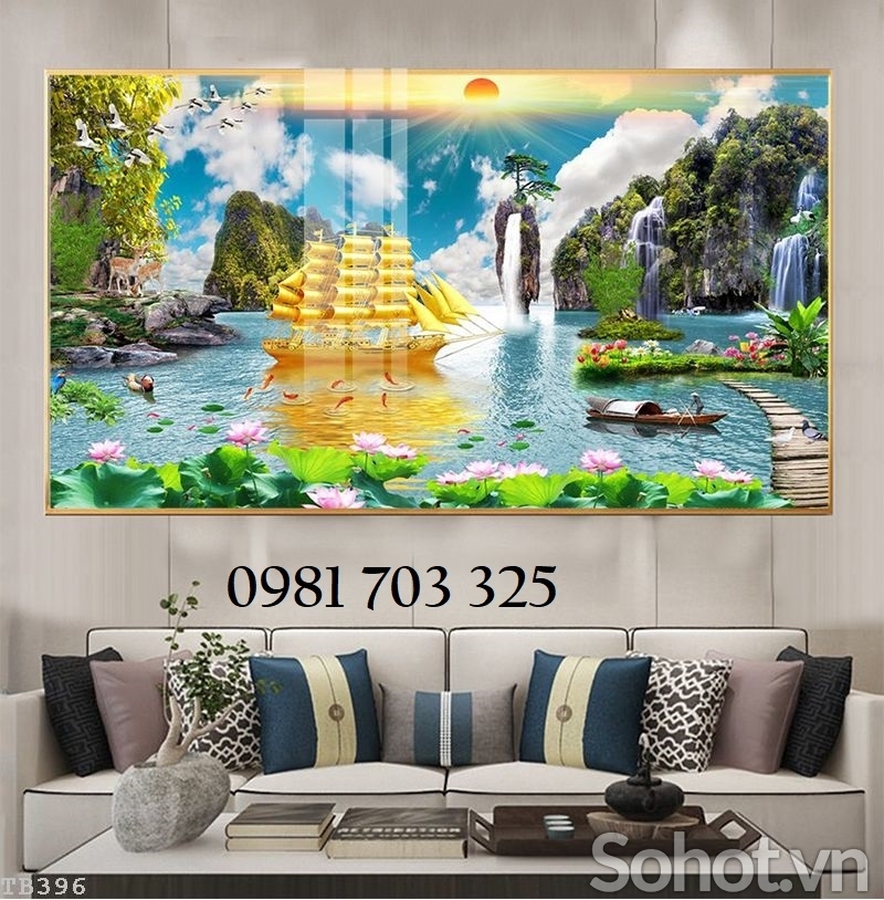 Tranh gạch phong thủy thuận buồm xuôi gió 3D