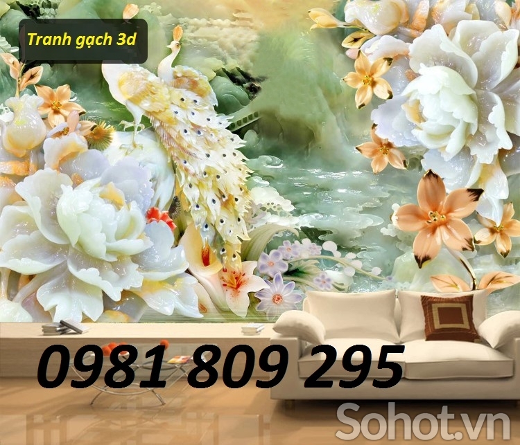 gạch tranh 3d chim công