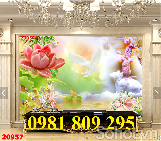 Mãu tranh hoa sen - gạch 3d phòng khách