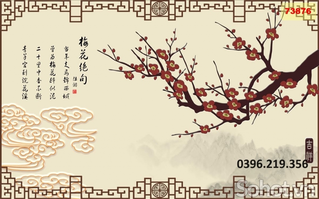 Tranh gạch hoa đào 3D trang trí đẹp