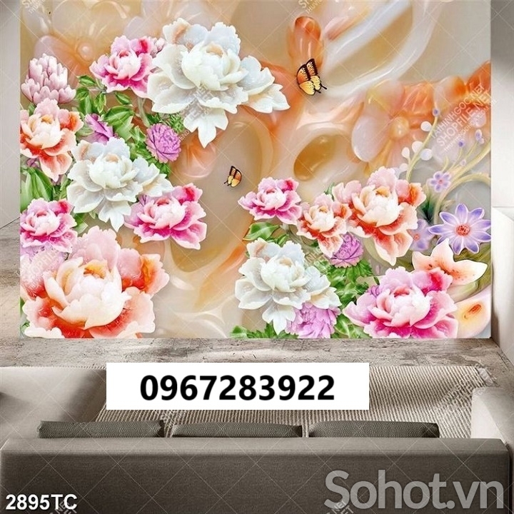 Tranh gạch 3d đẹp hoa mẫu đơn