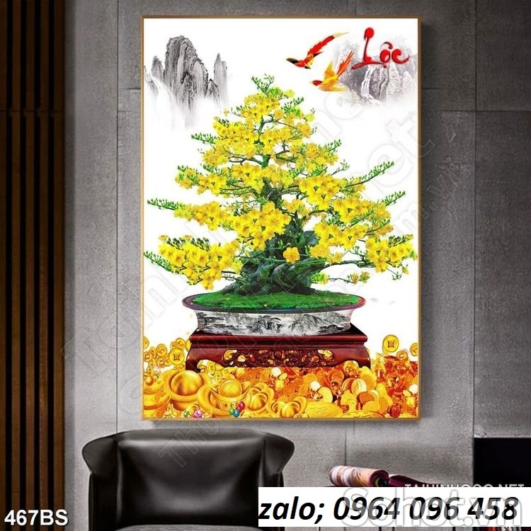 Tranh gạch 3d hoa mai dán tường - CB533