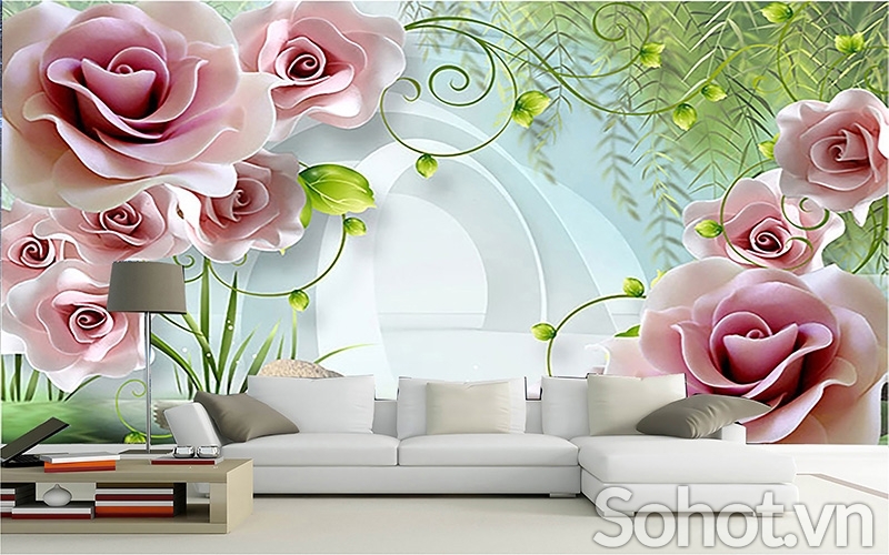 Tranh gạch men 3d ốp tường hoa hồng - XVB88