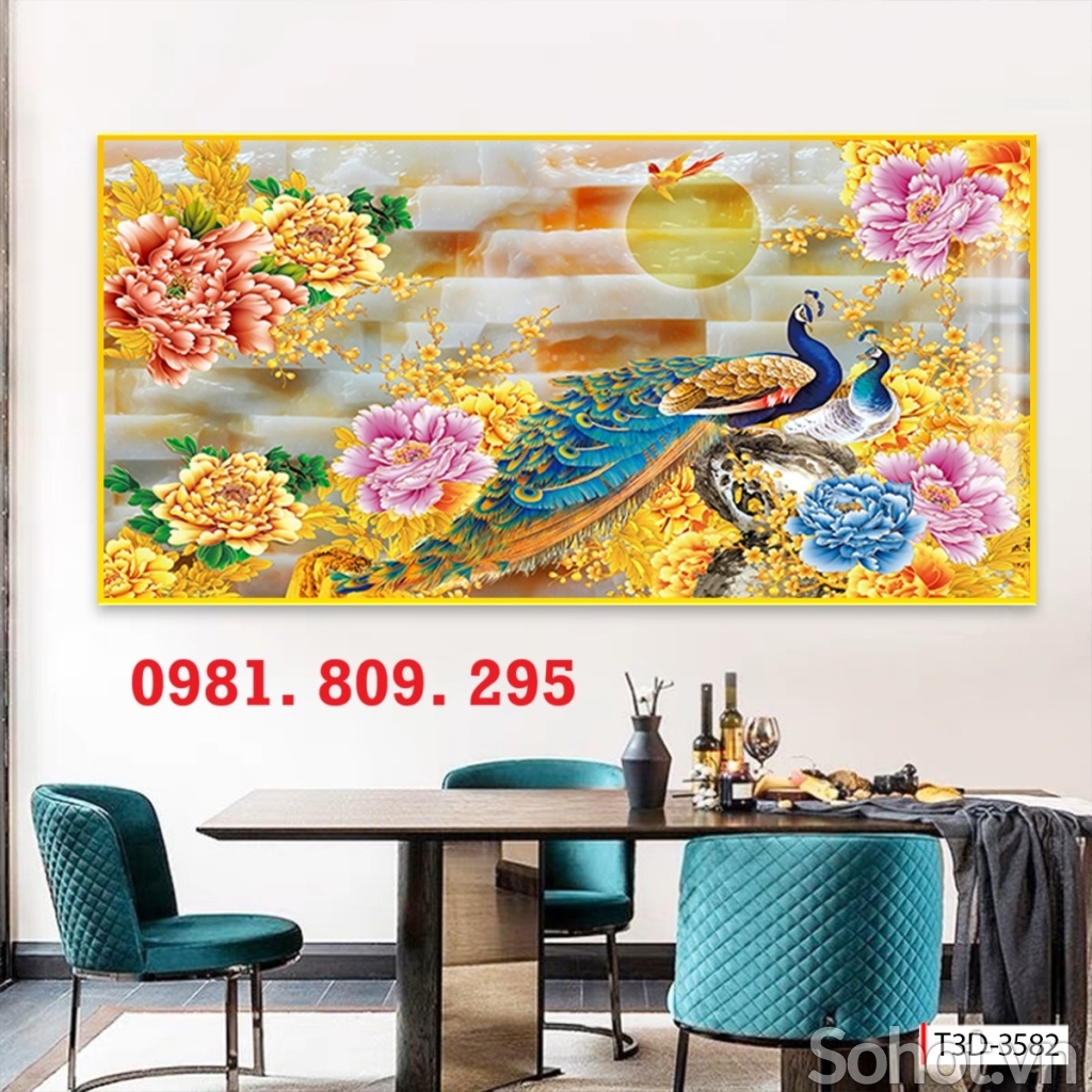 Tranh gạch chim công 3d sứ ngọc vợ chồng