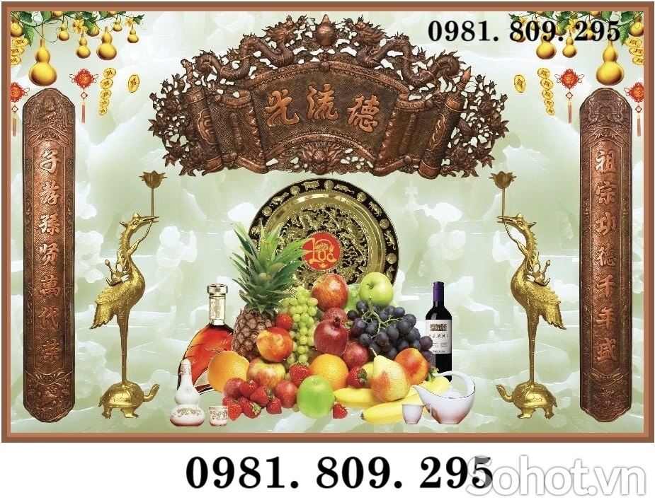 Gạch tranh , gạch ốp tường phòng thờ mâm ngũ quả